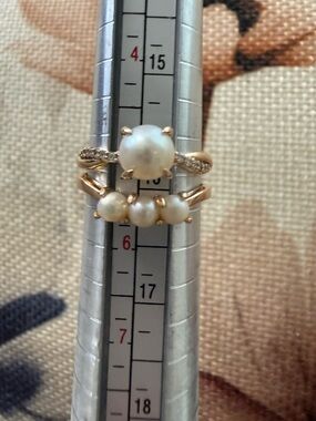 Classic Pearl Cluster 14k Rose Gold Wedding Ring Set White Pearls